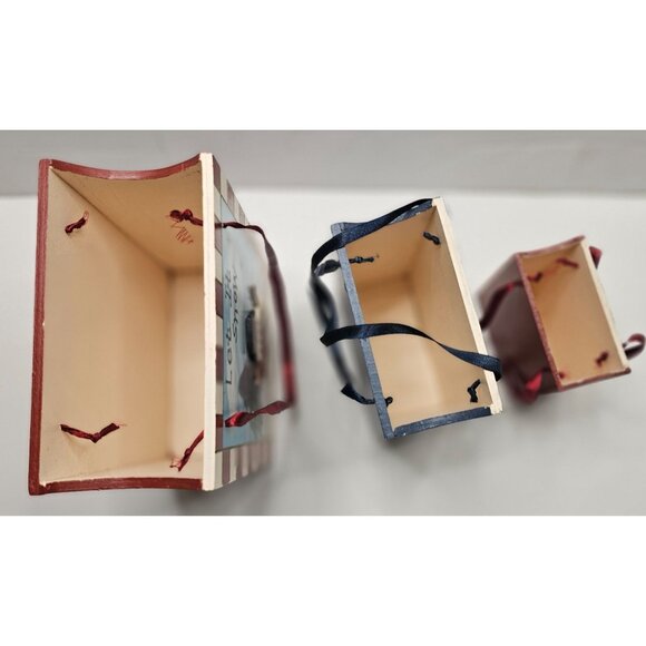 Set Of 3 Wooden "Let It Snow" Decorative Winter Boxes With Ribbon Handles - Picture 9 of 9
